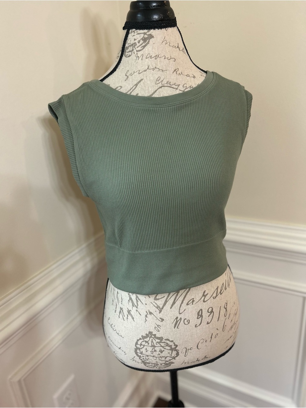aerie Ribbed Cropped Tank Top in Sage Green